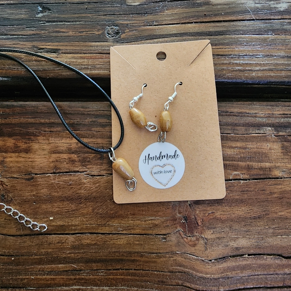 Handmade Tan/Beige/Light Brown beaded Necklace and Earring Set